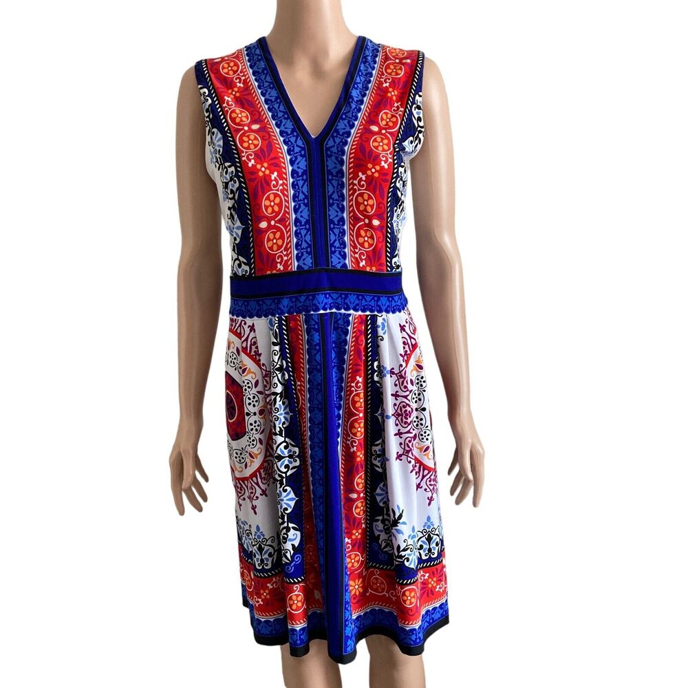Studio One Dress Womens Petite Large Multicolored Geometric Swing